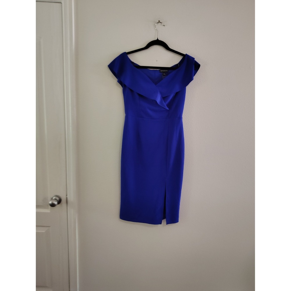 Enfocus Studio Royal Blue Off The Shoulder Portrait Collar Sheath‎ Dress Size 6